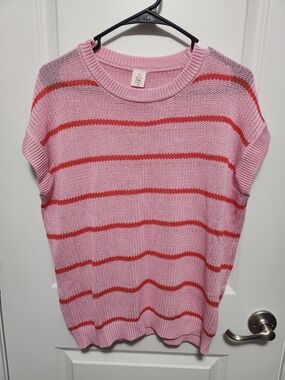 Women's Pink & Red Striped Knit Sweater